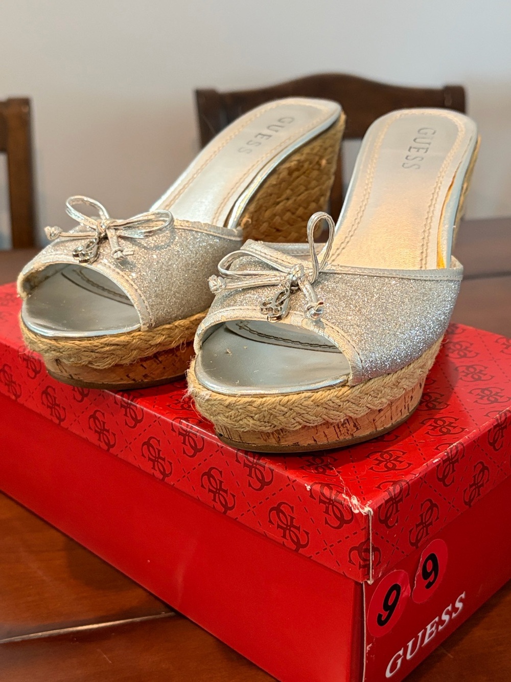 GUESS Silver Glitter Wedge Silver Multitexture Lilian